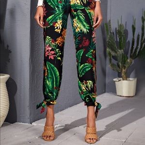 Tropical Print High Split Side Knot Hem Pants🍋🏖